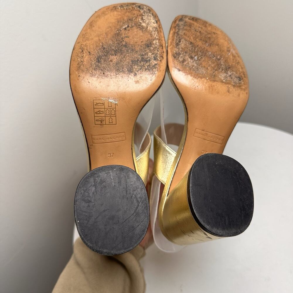 Marc Jacobs Gold Emilie Square Toe Block Heel Sz 37 Metallic Glam MobWife Bridal - Picture 14 of 14